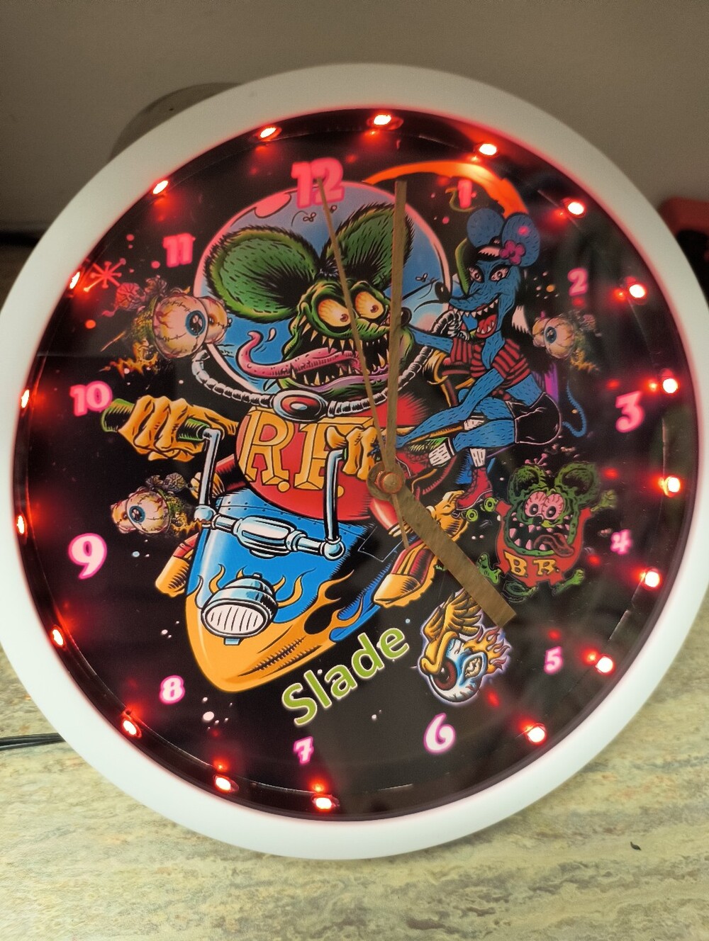 Slade Rat Fink Style LED Wall Clock — Black Face with Red LEDs